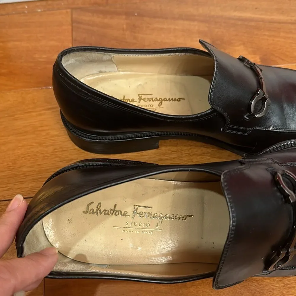 Salvatore Ferragamo Pompei Loafer Black Leather‎ Mens Size 9.5 B